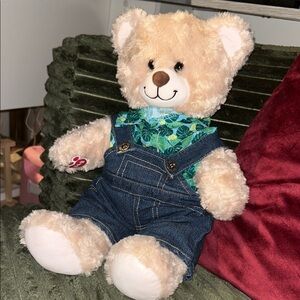 Build-A-Bear Denim Overalls with Green Leaf Print Tee
